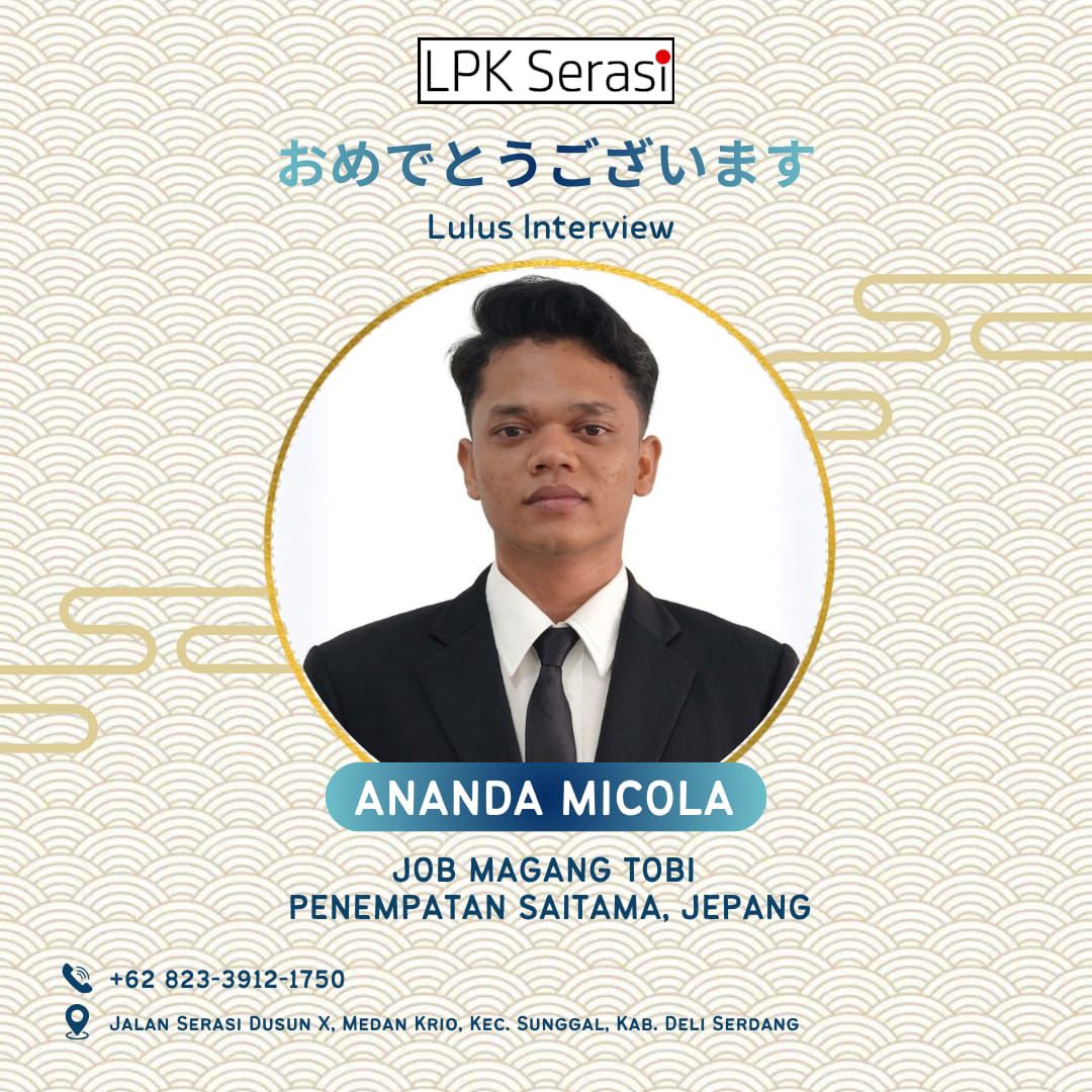 Poster Lolos Interview ANANDA MICOLA - LPK Serasi