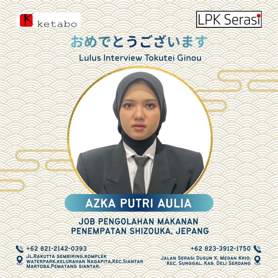 Poster Lolos Interview AZKA PUTRI AULIA - LPK Serasi