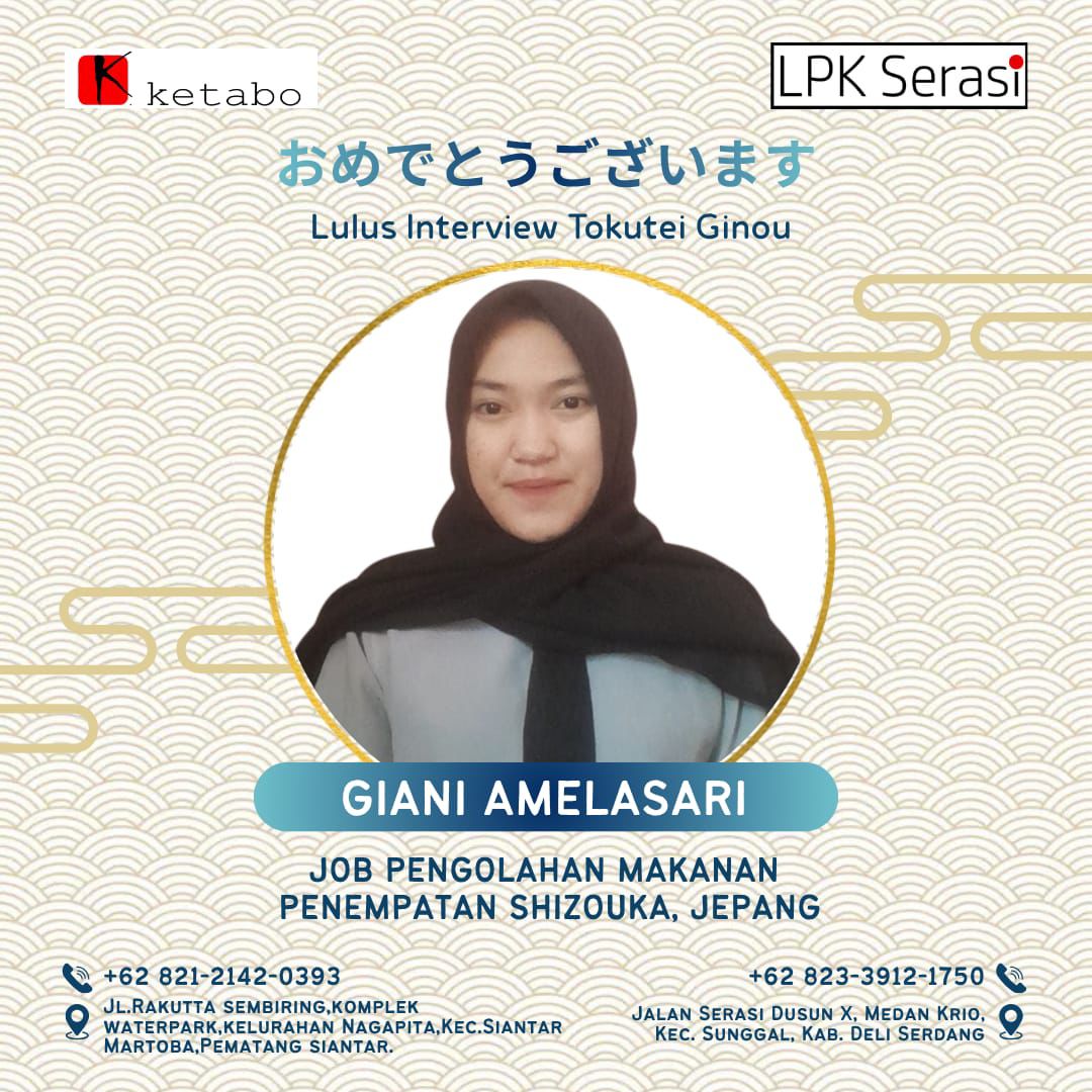 Poster Lolos Interview GIANI AMELASARI - LPK Serasi