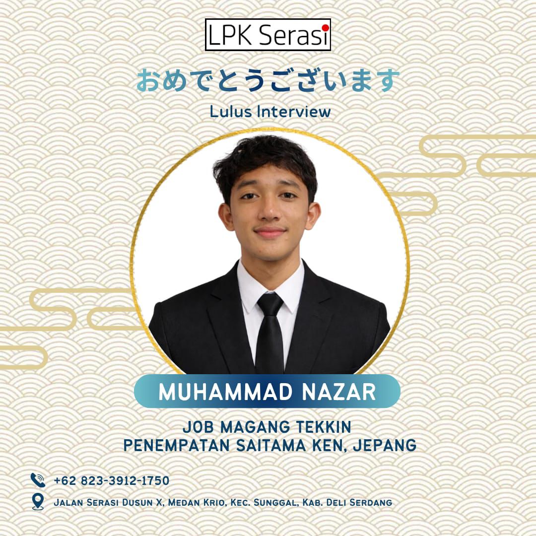 Poster Lolos Interview MUHAMMAD NAZAR - LPK Serasi