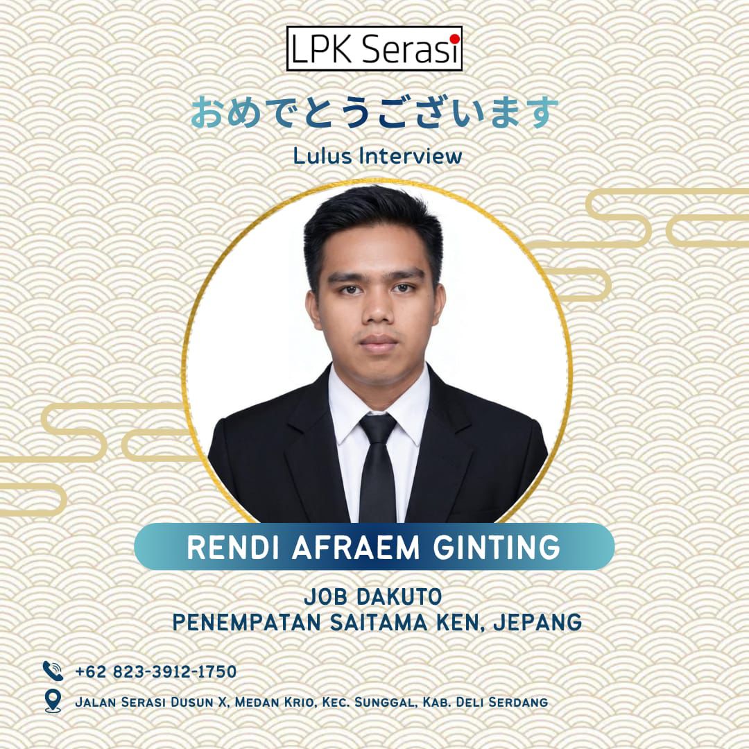 Poster Lolos Interview RENDI AFRAEM GINTING - LPK Serasi